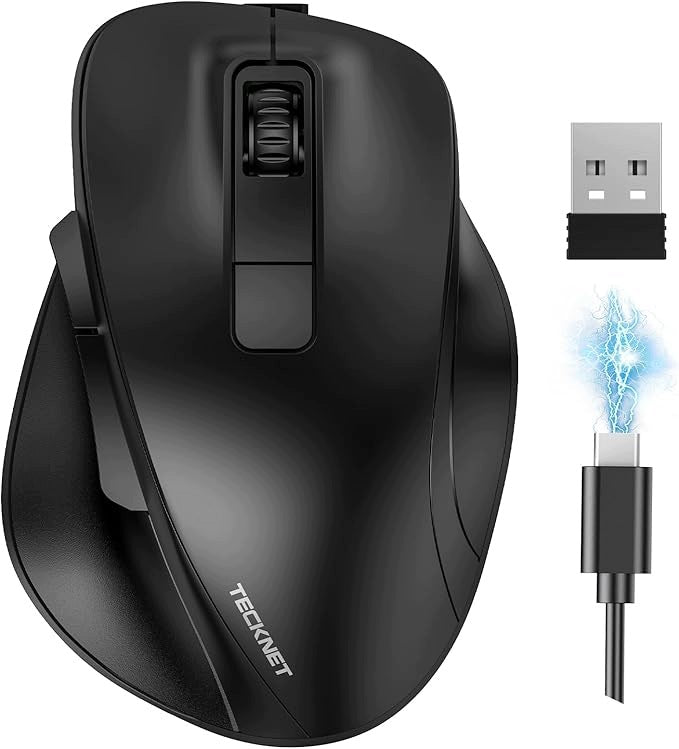 Ergonomic mouse TECKNET Bluetooth 2.4G rechargeable 6 buttons