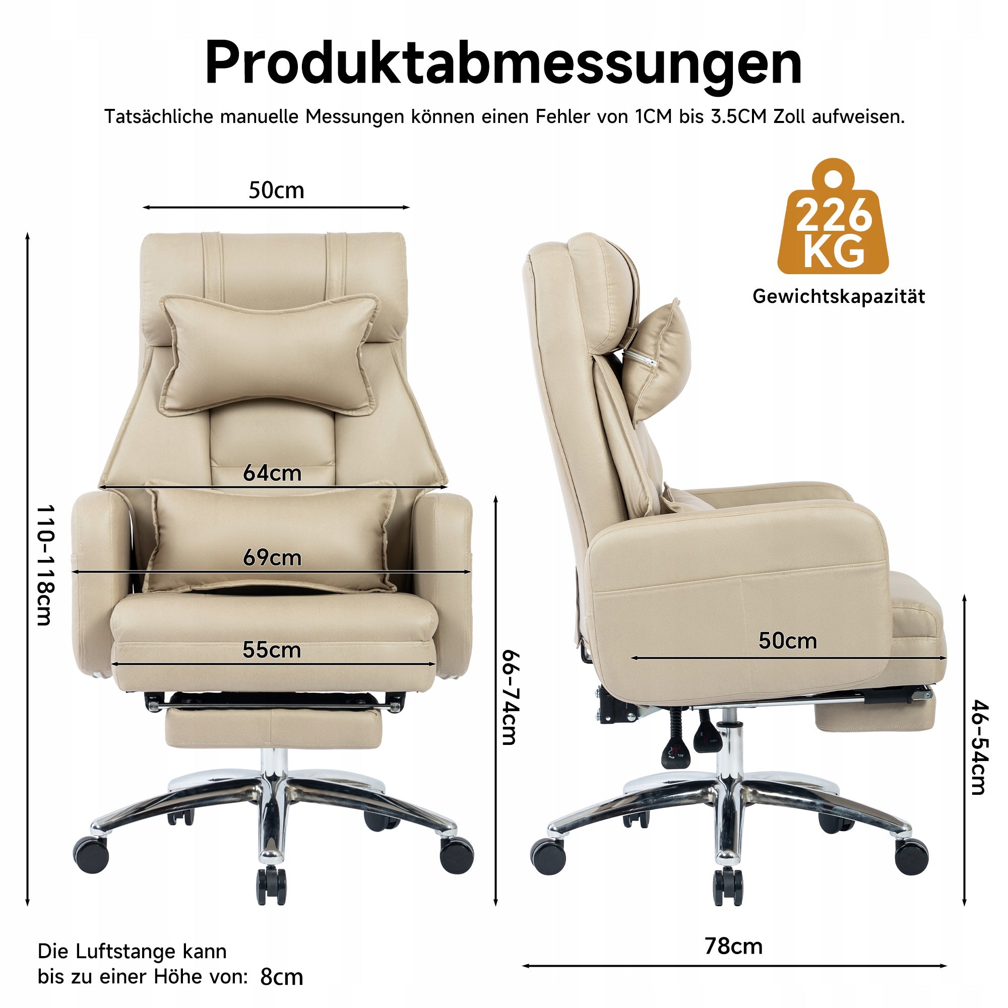 Ergonomic office chair BEIGE with footrest 155° leather tech Brand no brand