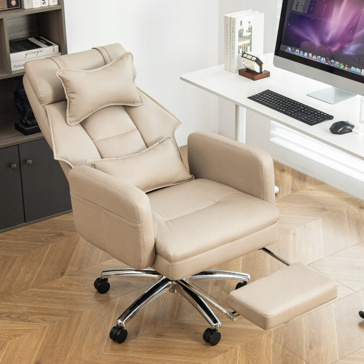 Ergonomic office chair BEIGE with footrest 155° leather tech Medical device no