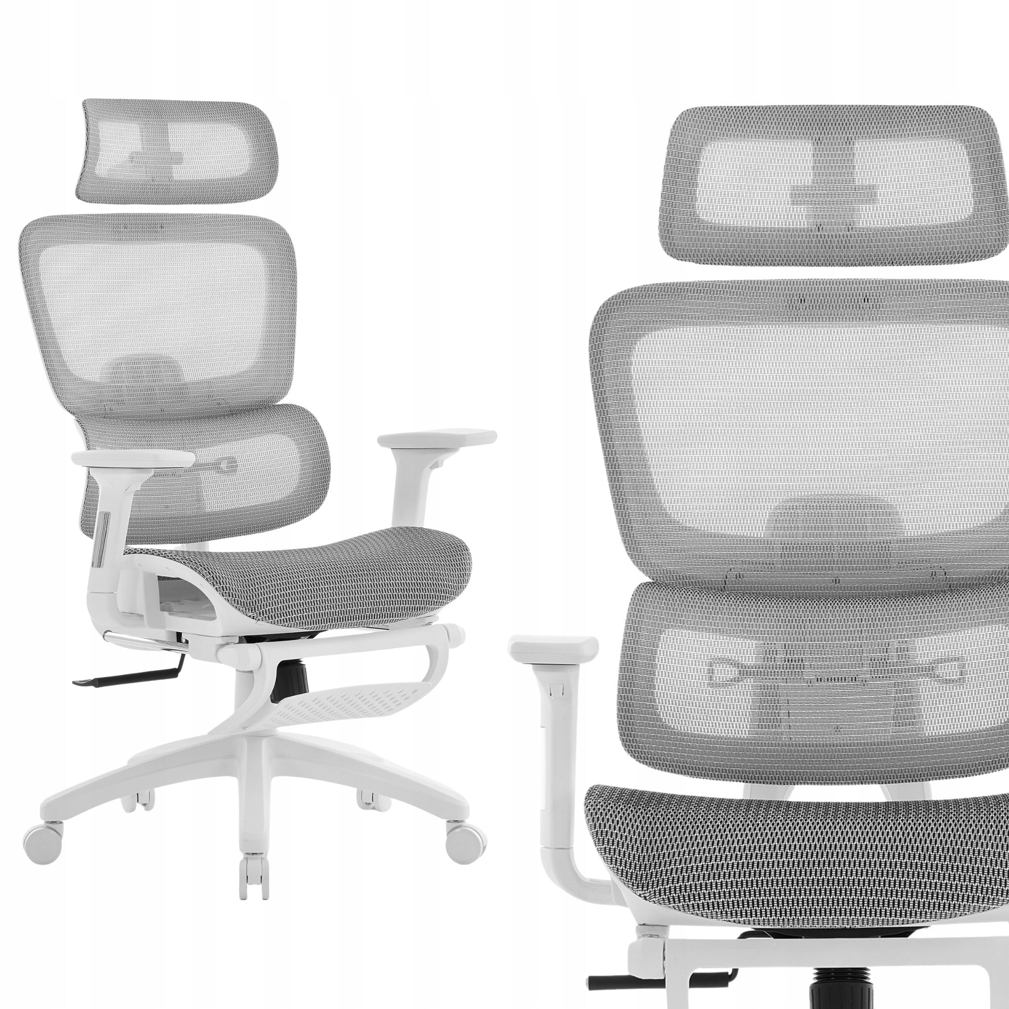 Ergonomic office chair DELAGEAR M Pro 750 grey and white with footrest