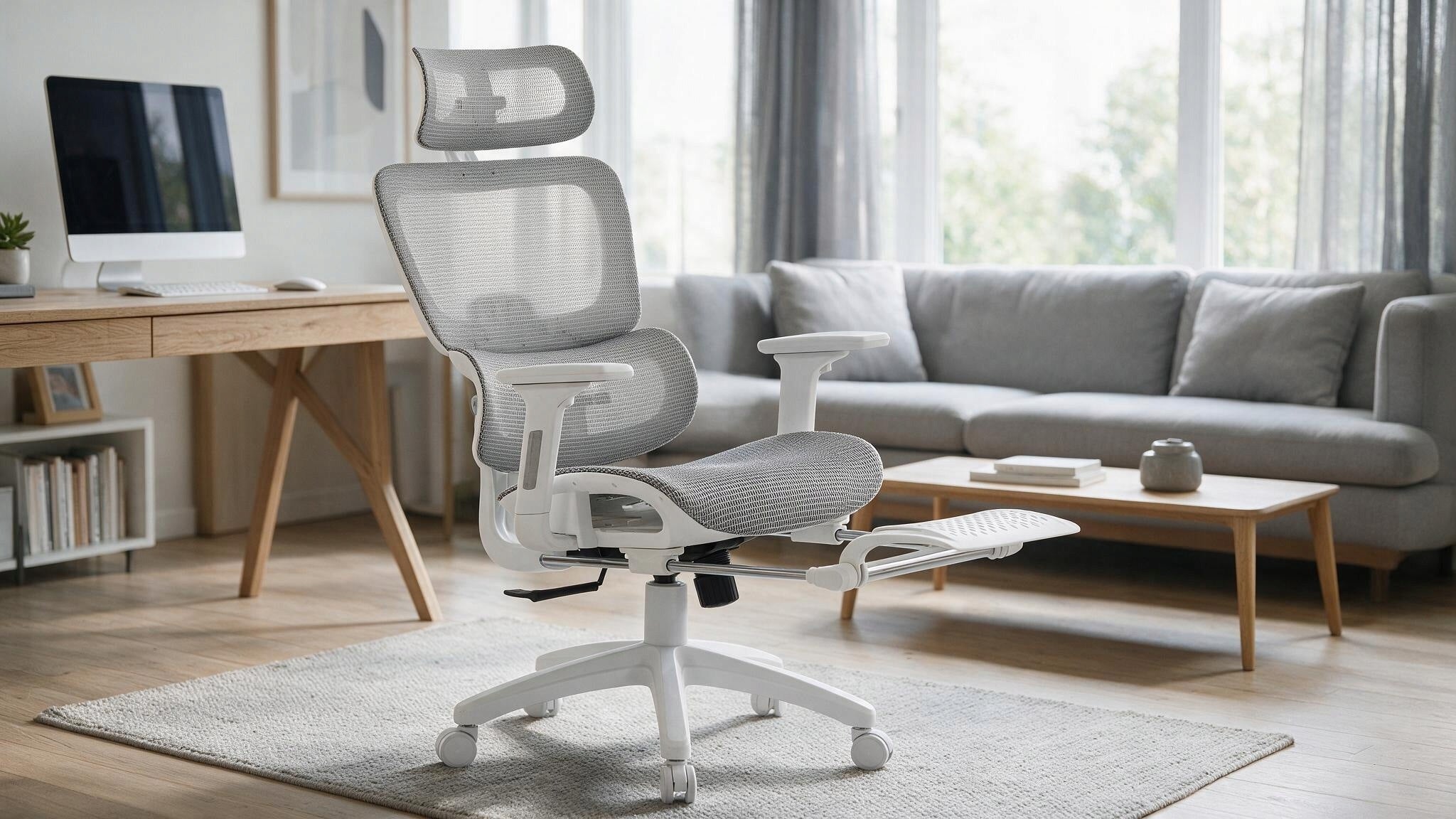 Ergonomic office chair DELAGEAR M Pro 750 mesh with footrest grey-white Manufacturer code 5904261532476
