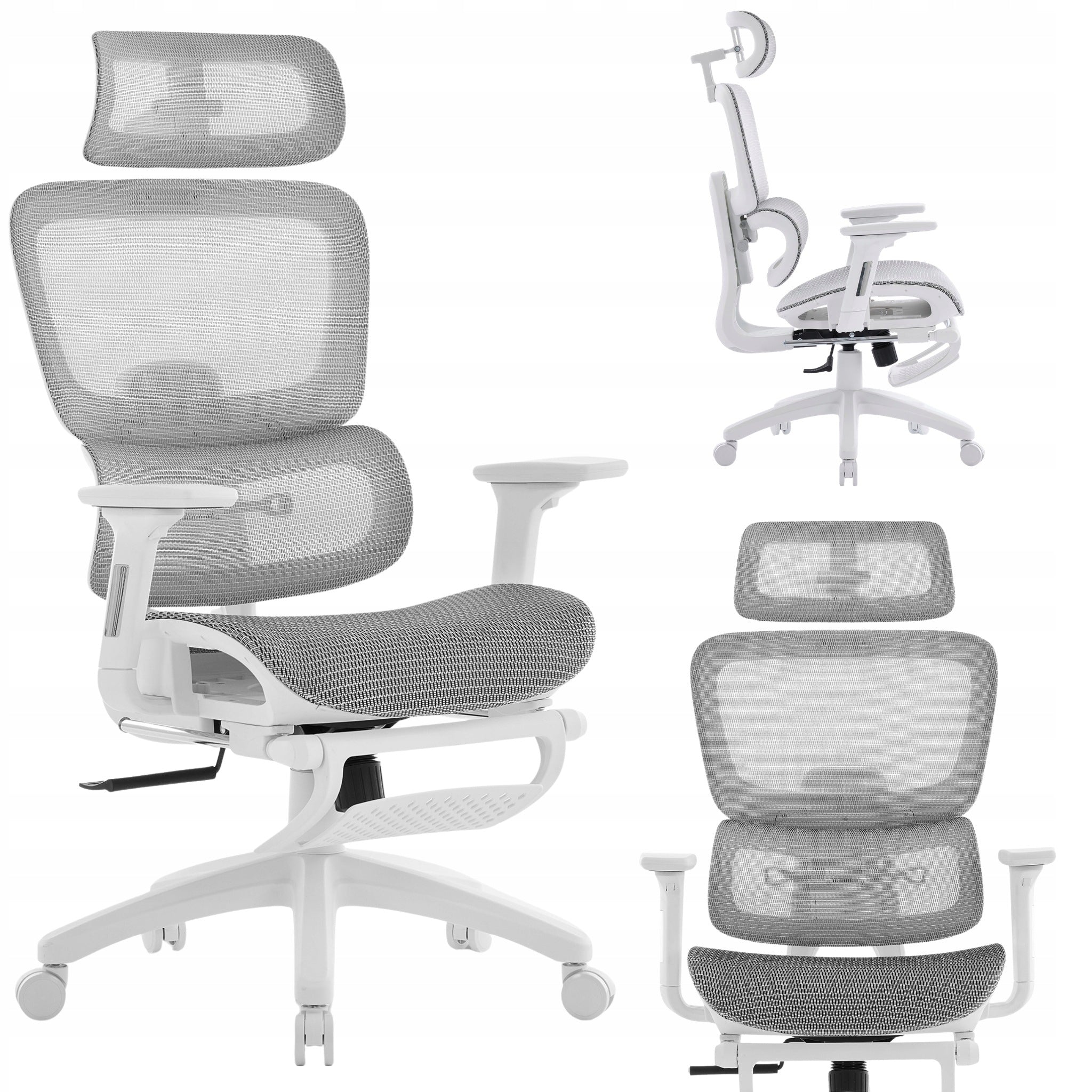 Ergonomic office chair DELAGEAR M Pro 750 mesh with footrest grey-white