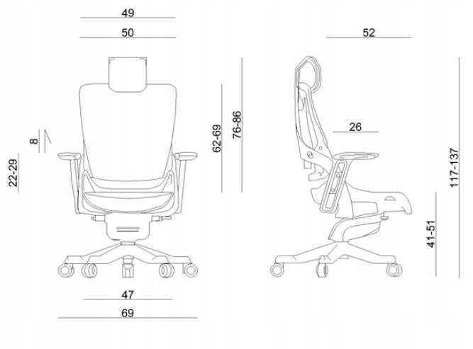 Ergonomic office chair WAU 2 black BL417 Maximum seat height 51 cm