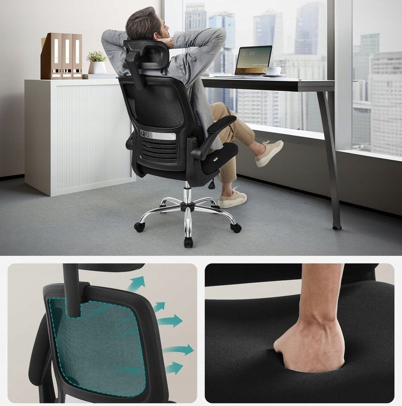 Ergonomic office chair armchair with backrest armrest headrest black Brand Songmics