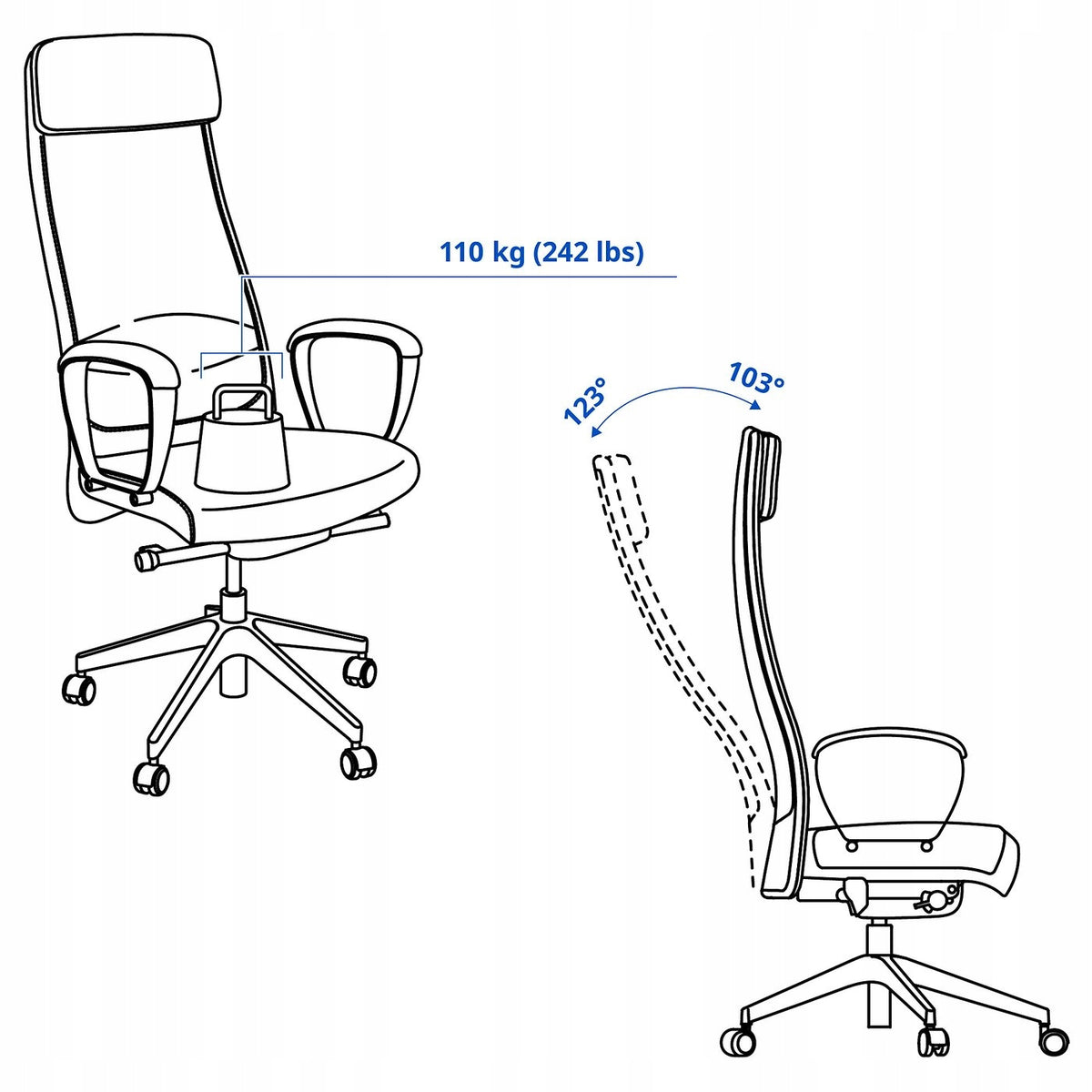 Ergonomic office chair dark gray adjustable Furniture depth 68 cm
