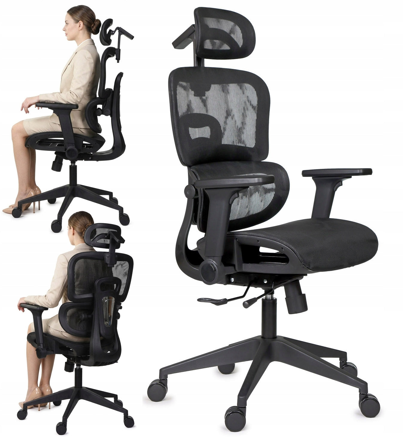 Ergonomic office chair full adjustment armrests, headrest, lumbar