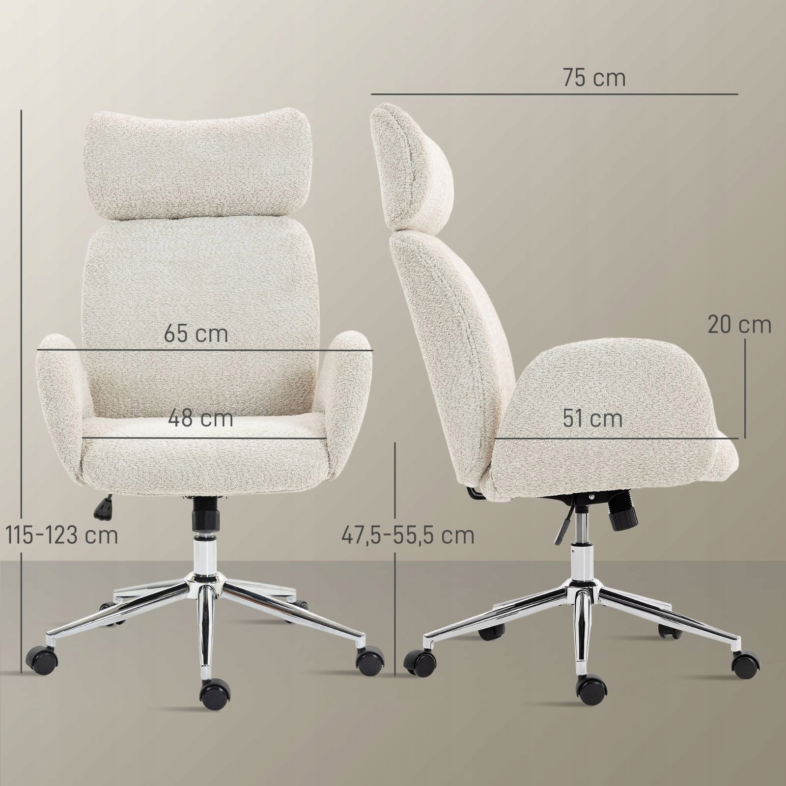 Ergonomic office chair with adjustable headrest, tiltable, grey-white Brand no brand