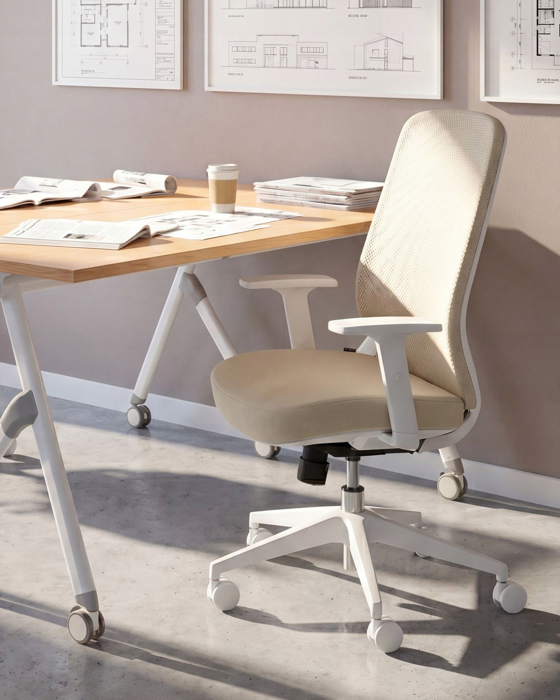 Ergonomic office chair with adjustable seat beige Packaging status original