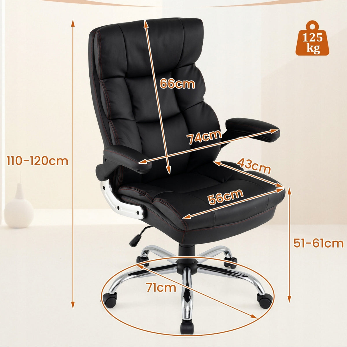 Ergonomic office chair with armrests, black Medical device no