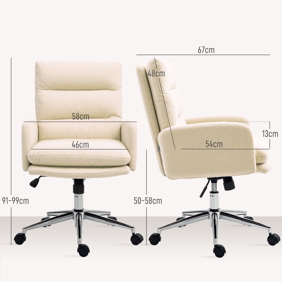 Ergonomic office chair with armrests, cream wool Manufacturer code HOMCOM