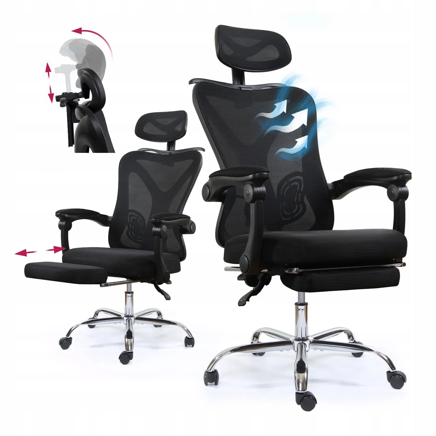 Ergonomic office chair with footrest DH8001BK lumbar support black