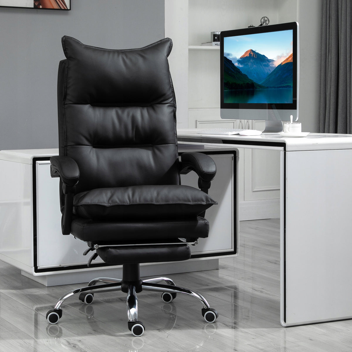 Ergonomic office chair with footrest eco-cleather black Manufacturer code Vinsetto