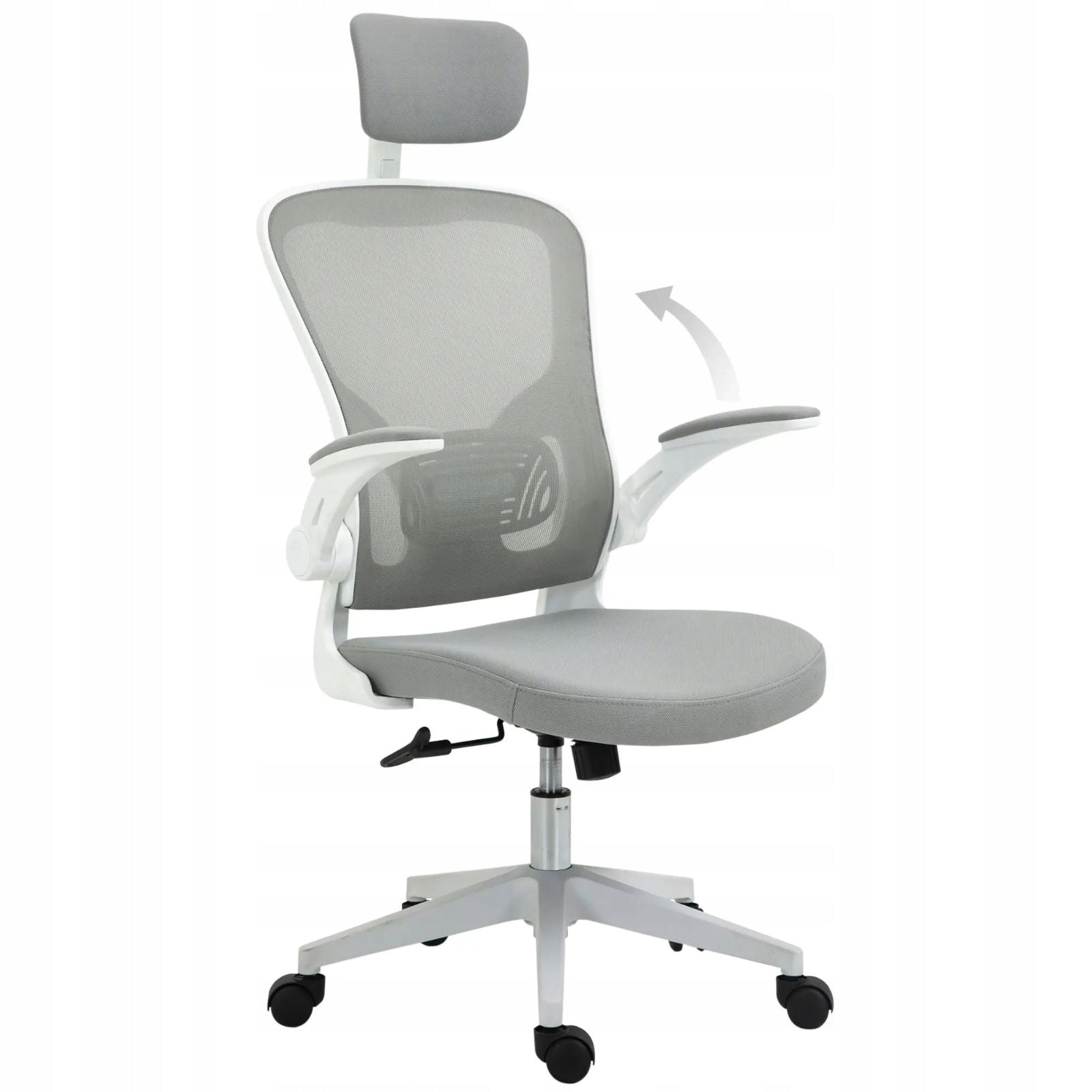 Ergonomic office chair with headrest, grey
