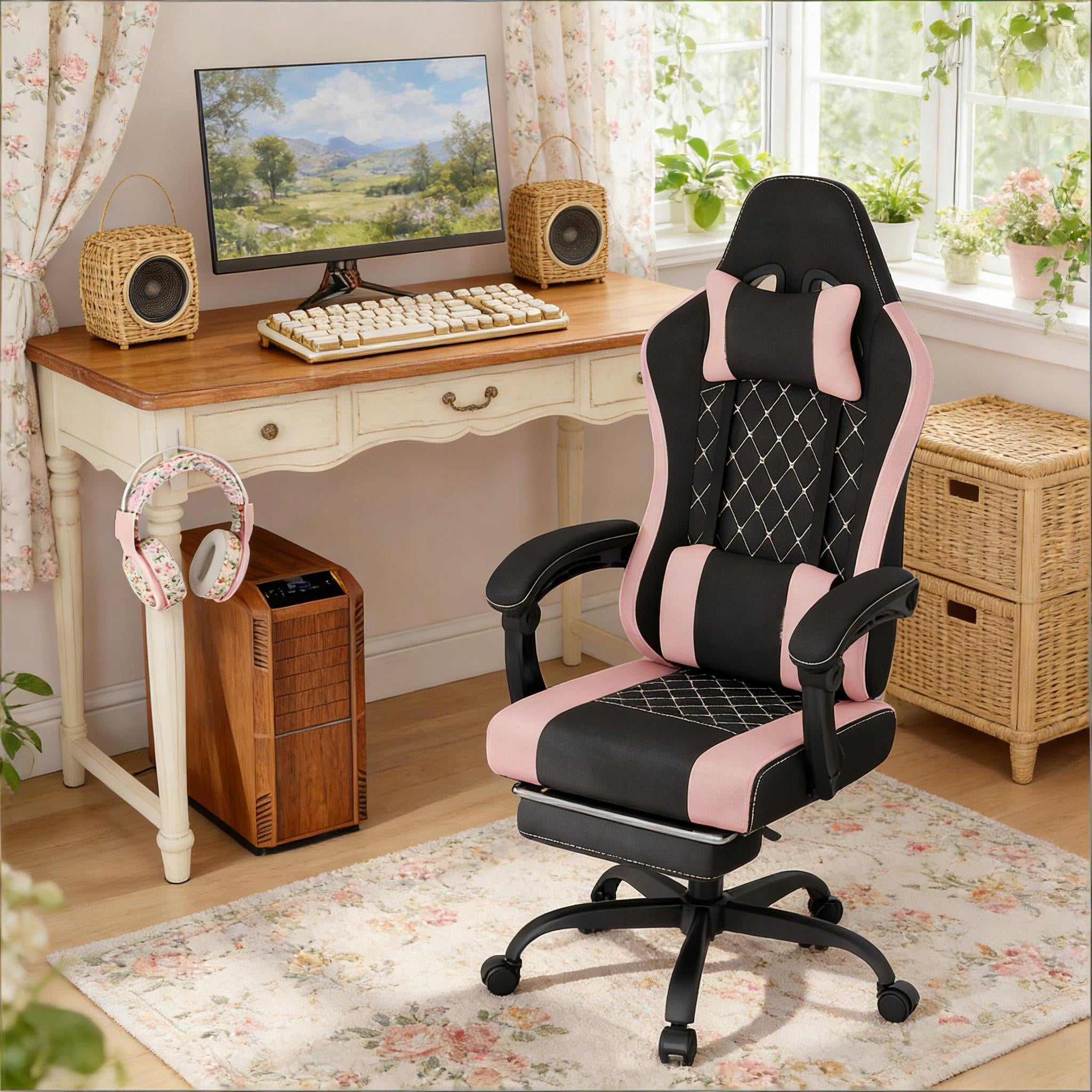 Ergonomic office chair with massage Black, pink