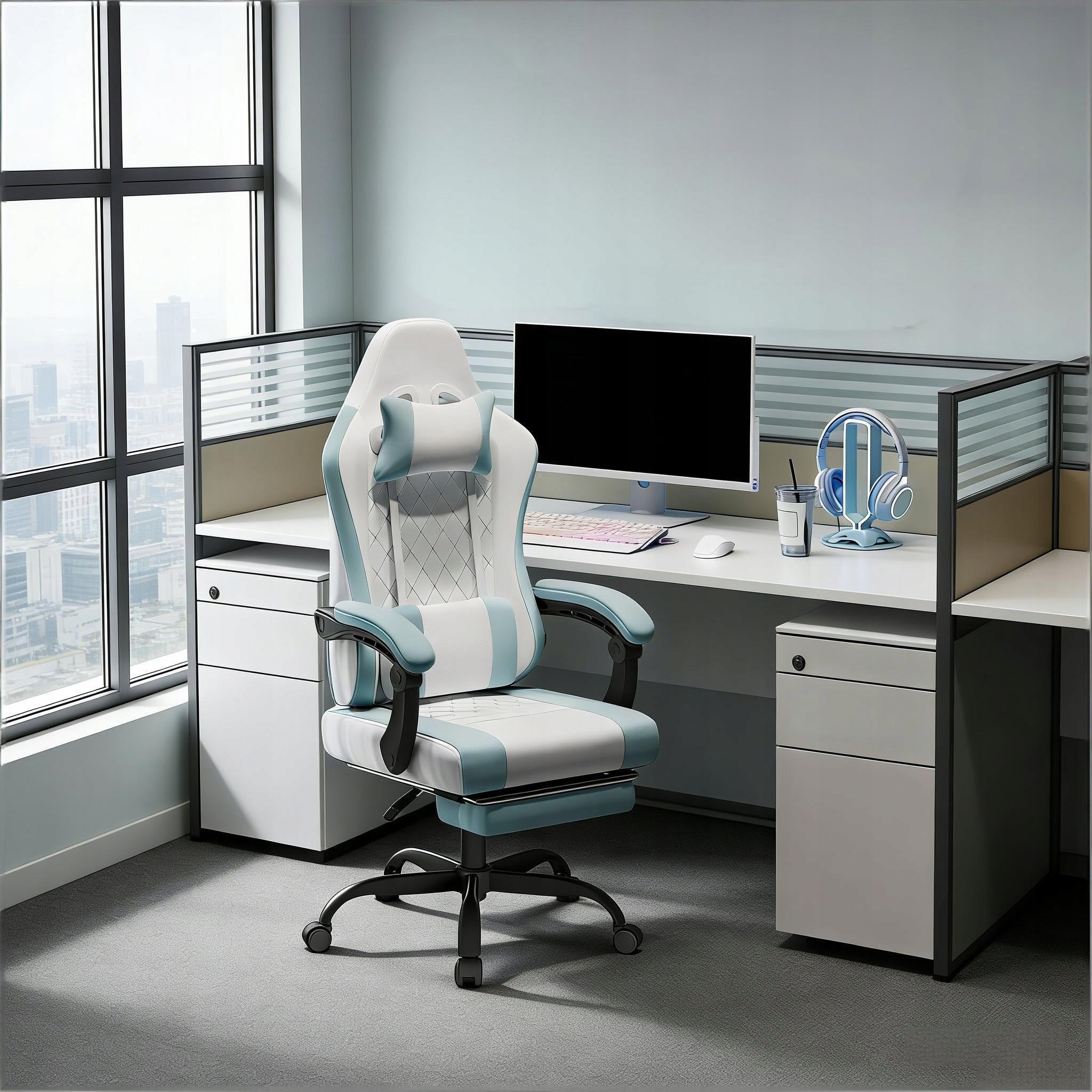 Ergonomic office chair with massage Blue, white Packaging status original