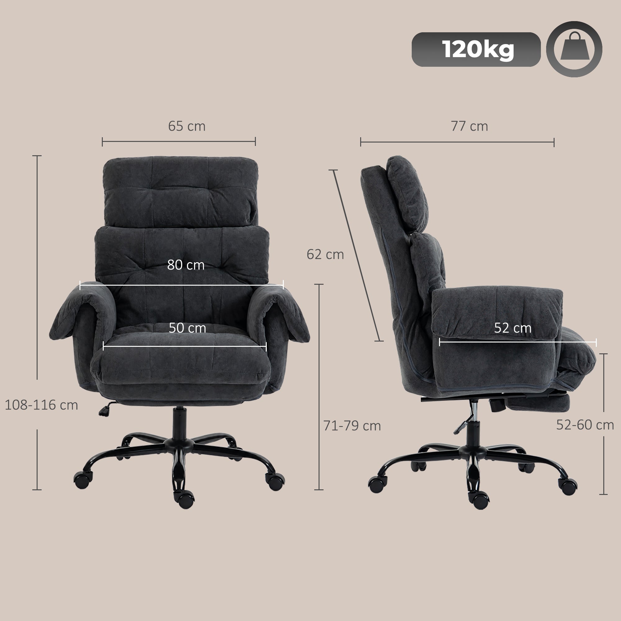 Ergonomic office chairHOMCOM with armrests and footrest, grey Packaging status original