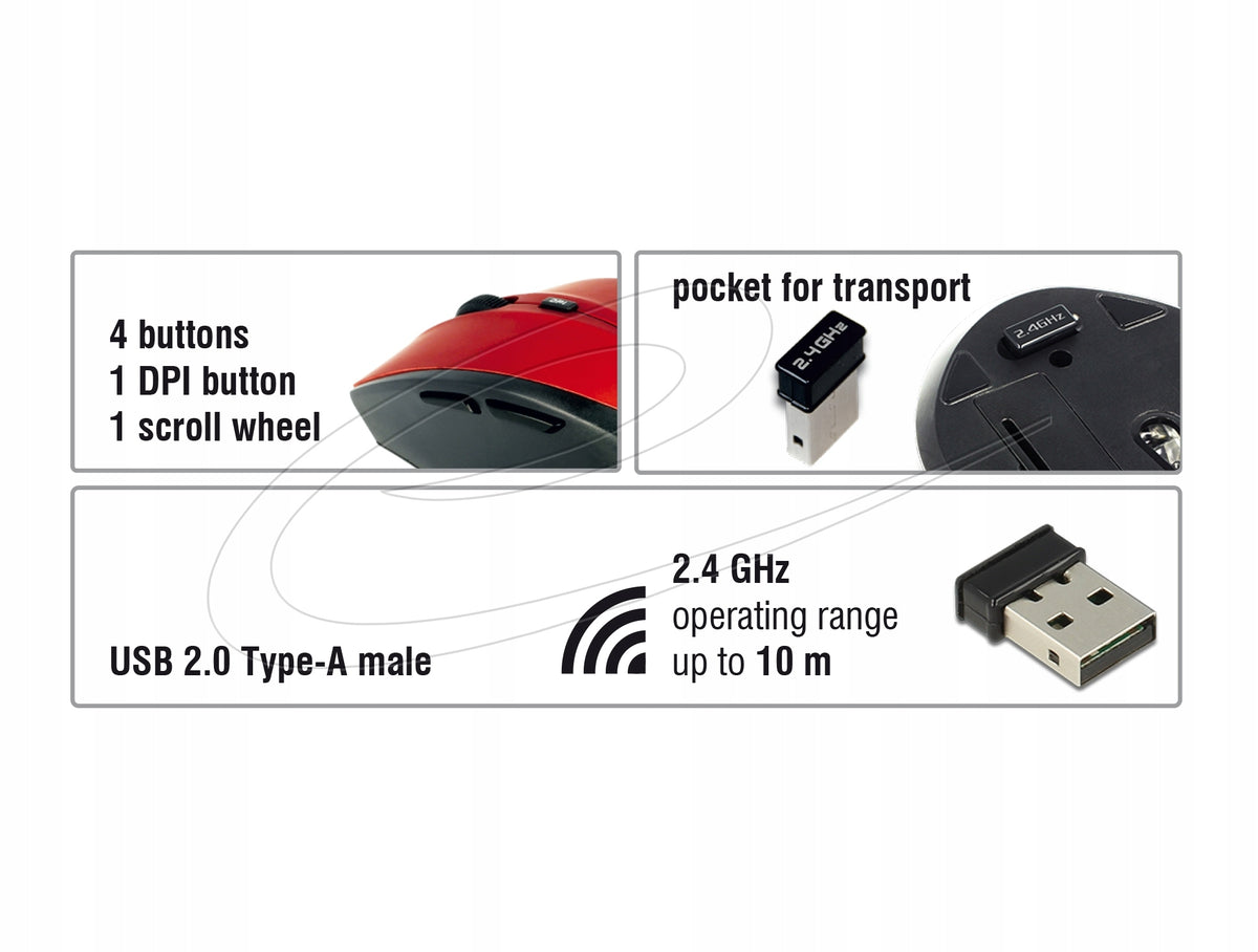 Ergonomic optical mouse 5-button wireless 2,4 GHz Delock 12493 Manufacturer code 12493