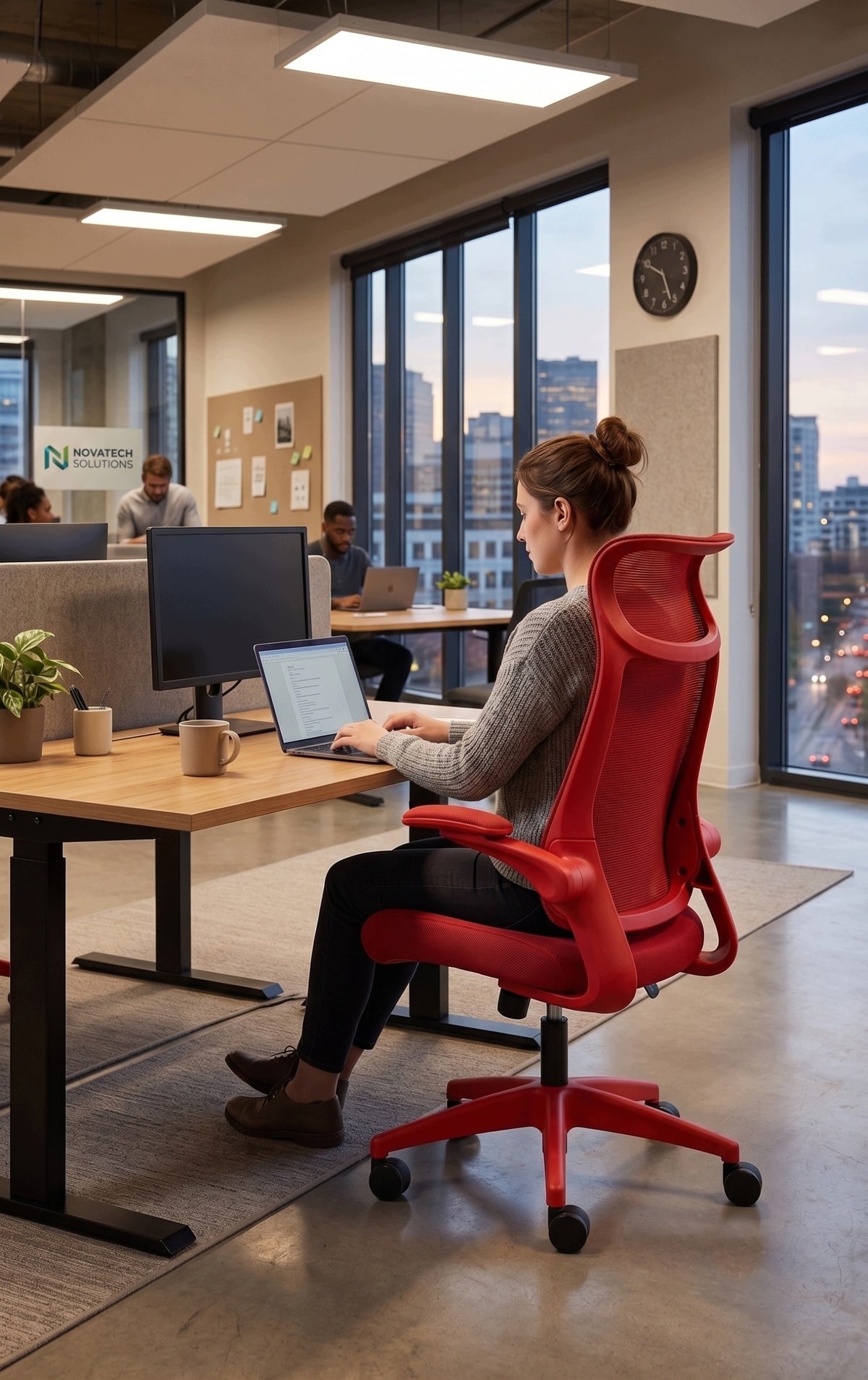 Ergonomic red office chair FHX001 adjustable health and safety armrests Medical device no