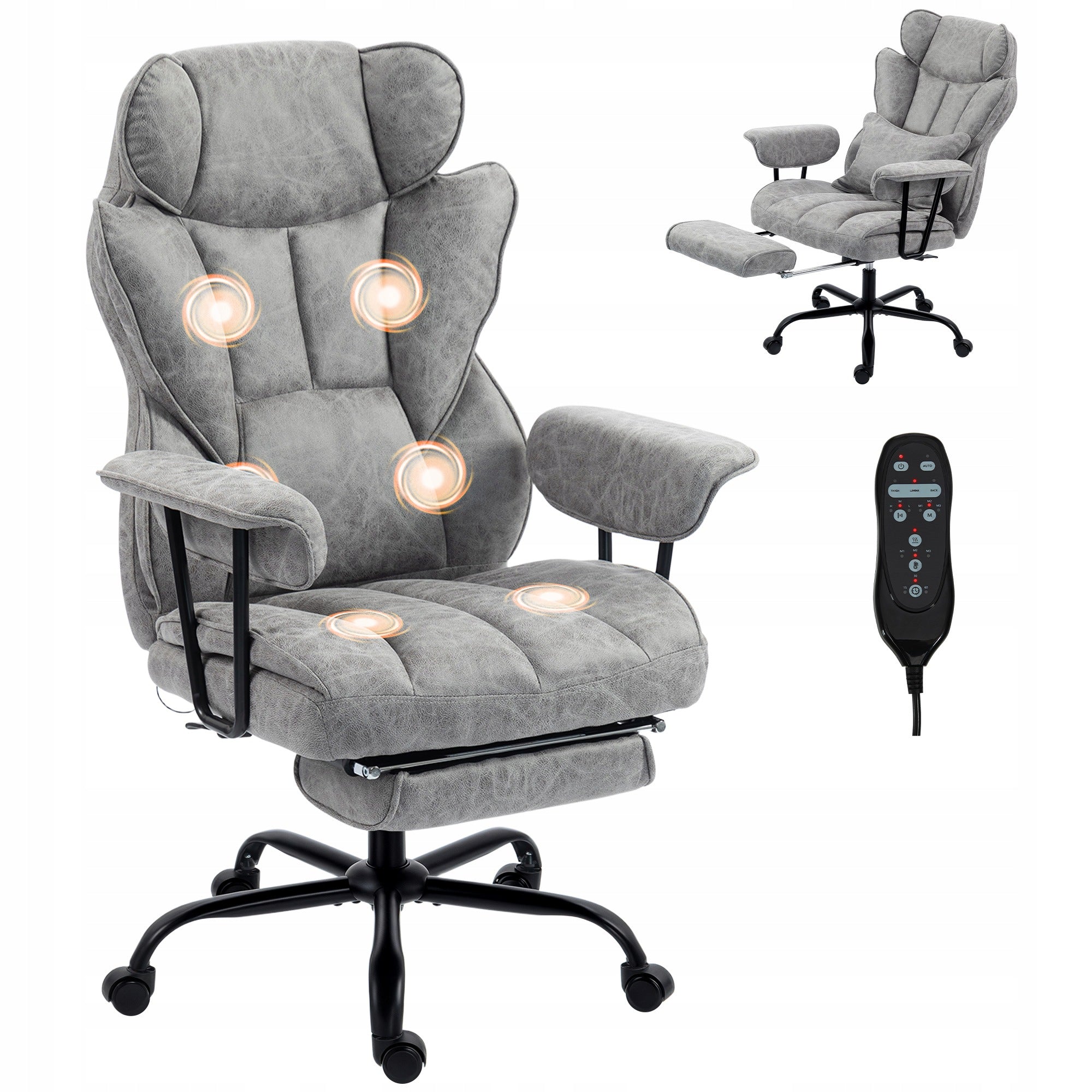 Ergonomic swivel office chair with 6-point massage and heating