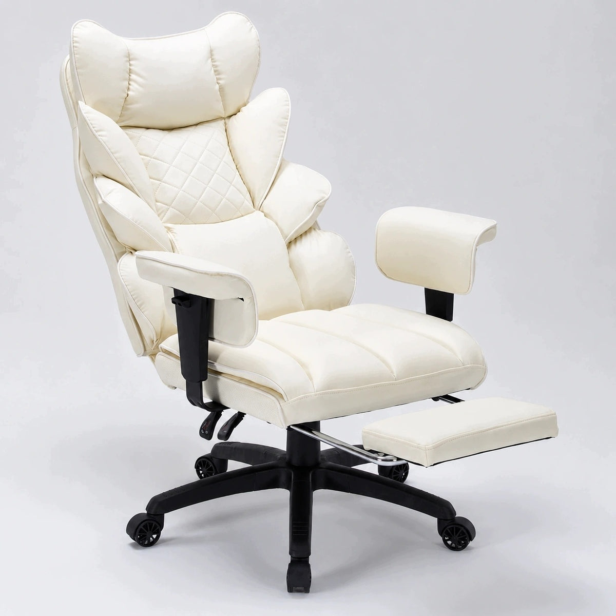 Ergonomic swivel office chair with footrest leather beige
