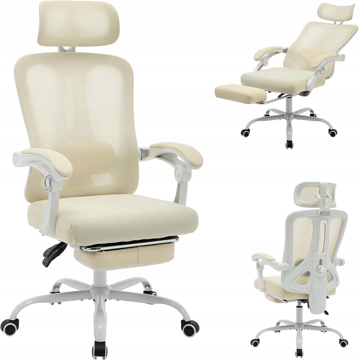 Ergonomiczny fotel biurowy z regulowanym podparciem lędźwiowym i podnóżkiem