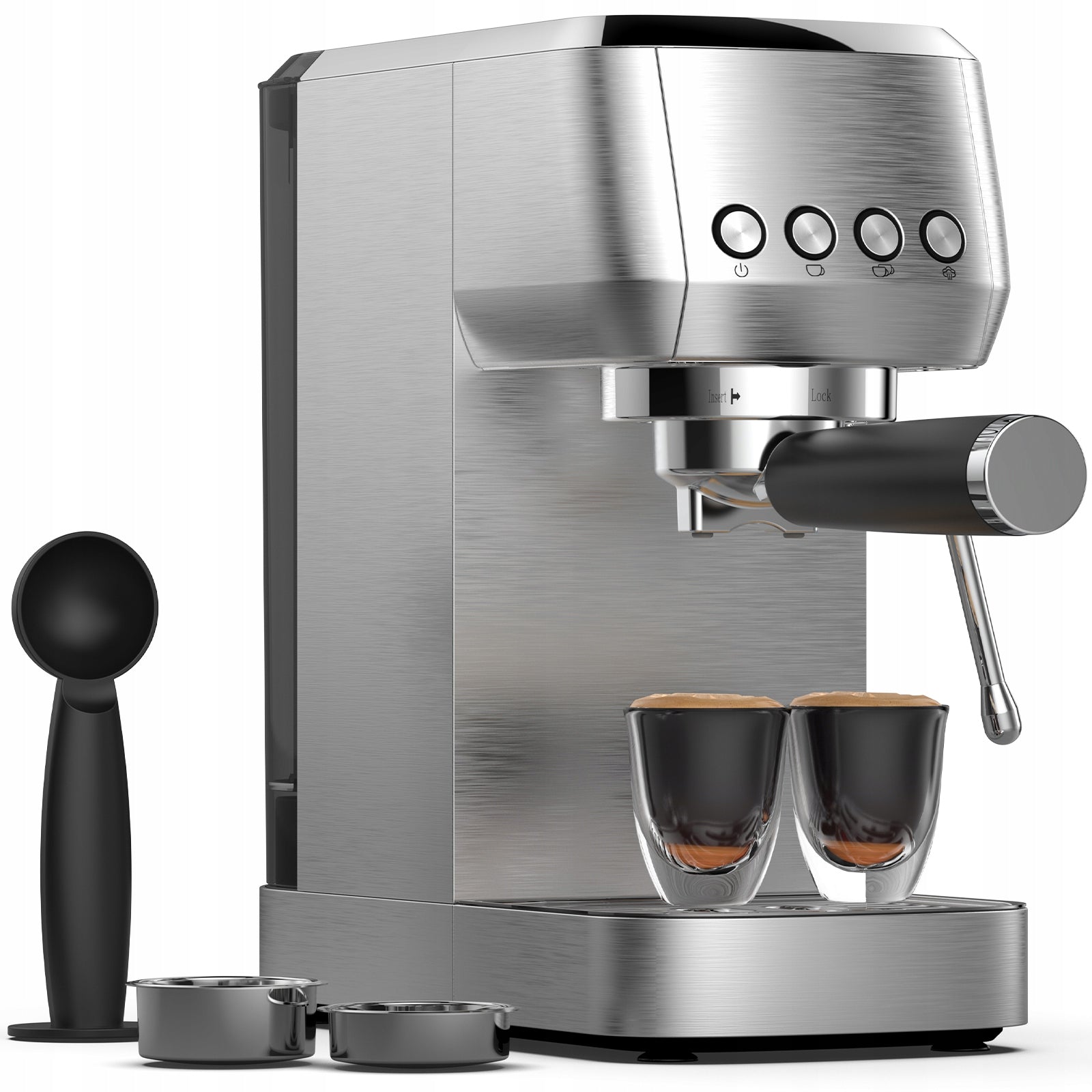 Espresso Machine 1350W, 1,3L Water Tank, Stainless Steel, milk frother