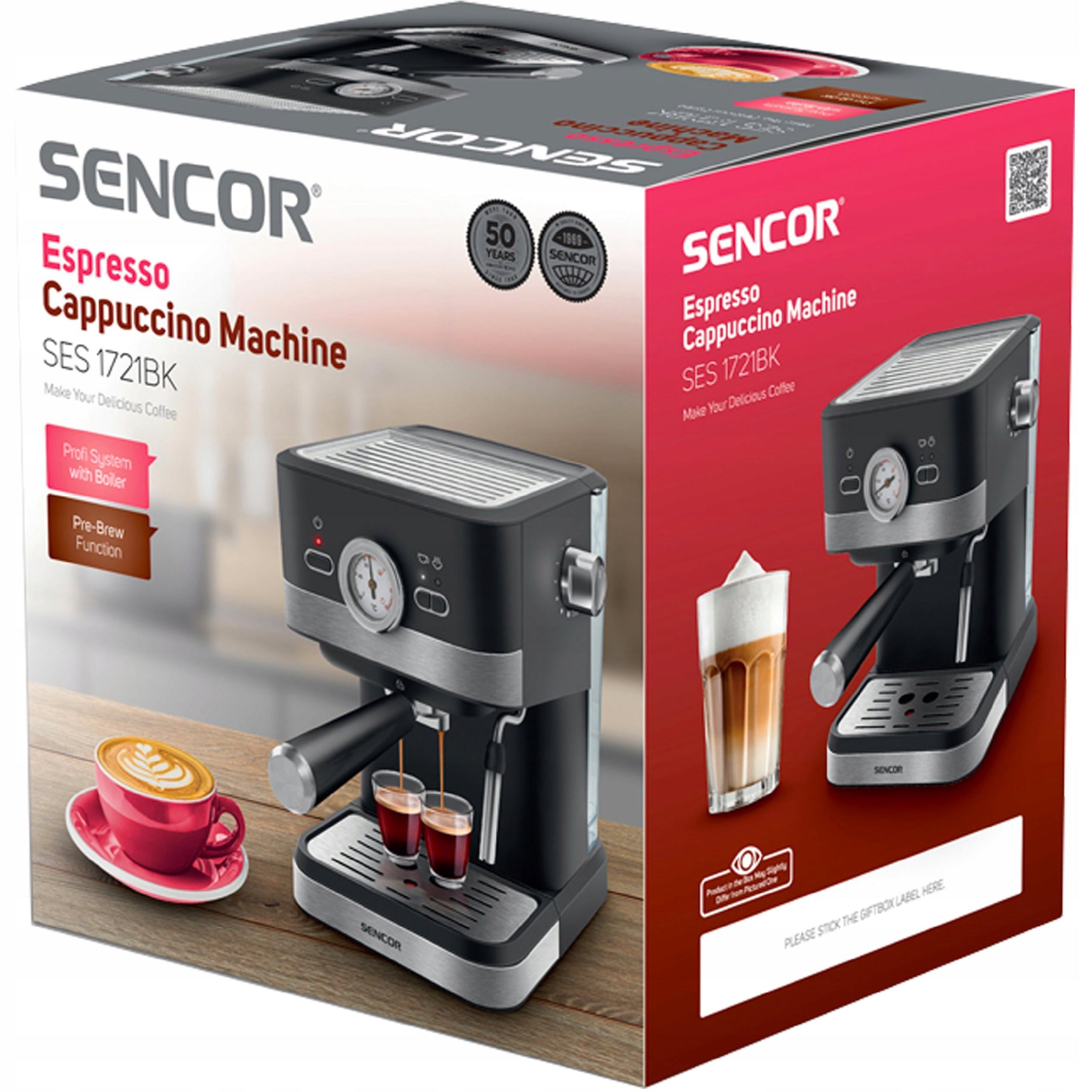 Espresso Machine Flask Sencor SES 1721BK 1050W 20 Bar For 2 Coffees Black Packaging status original