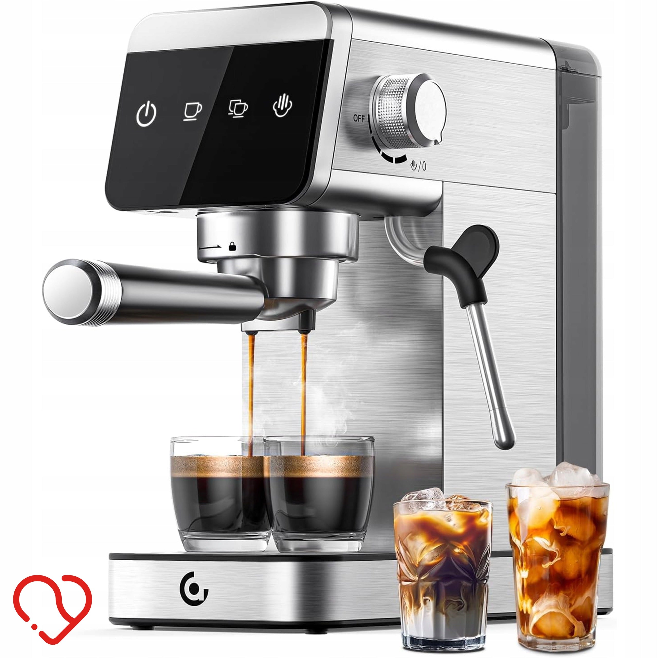 Espresso machine 20 bar LED 1,2 l 1350 W with frother stainless steel