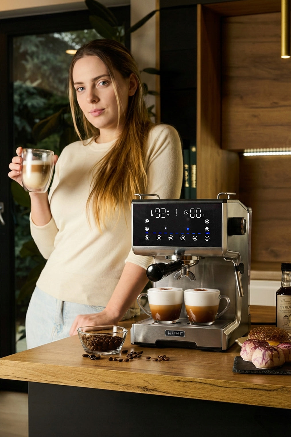 Espresso machine for coffee Yoer 1350W 20bar 3in1 + Hot water dispenser Packaging status original