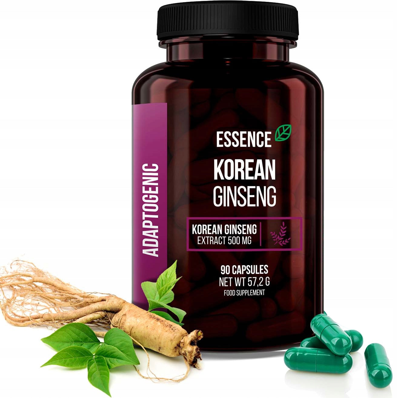 Essensey Korean Ginseng 500 mg, for Energy & Vitality, 90 capsules