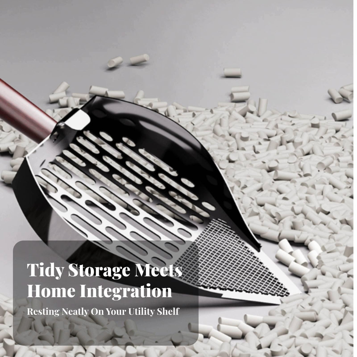 Essential Cat Litter Cleanup Tool with Steel Sifter Head and Solid Wood Packaging status original