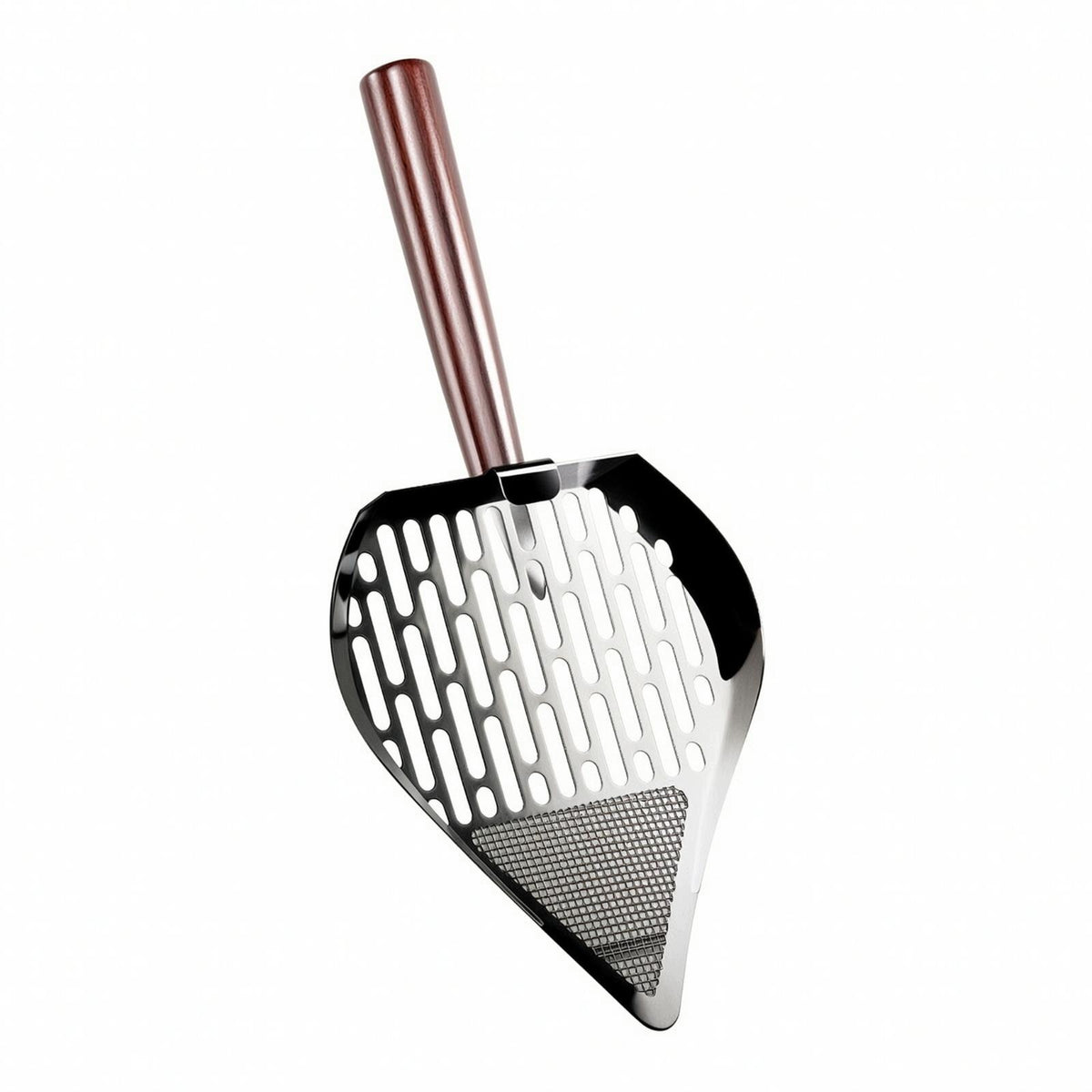 Essential Cat Litter Cleanup Tool with Steel Sifter Head and Solid Wood