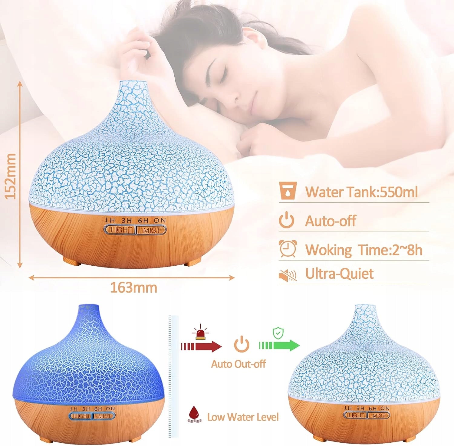 Essential Oil Diffuser 300ml – Aromatherapy, 7 LED Colors, Timer Medical device no
