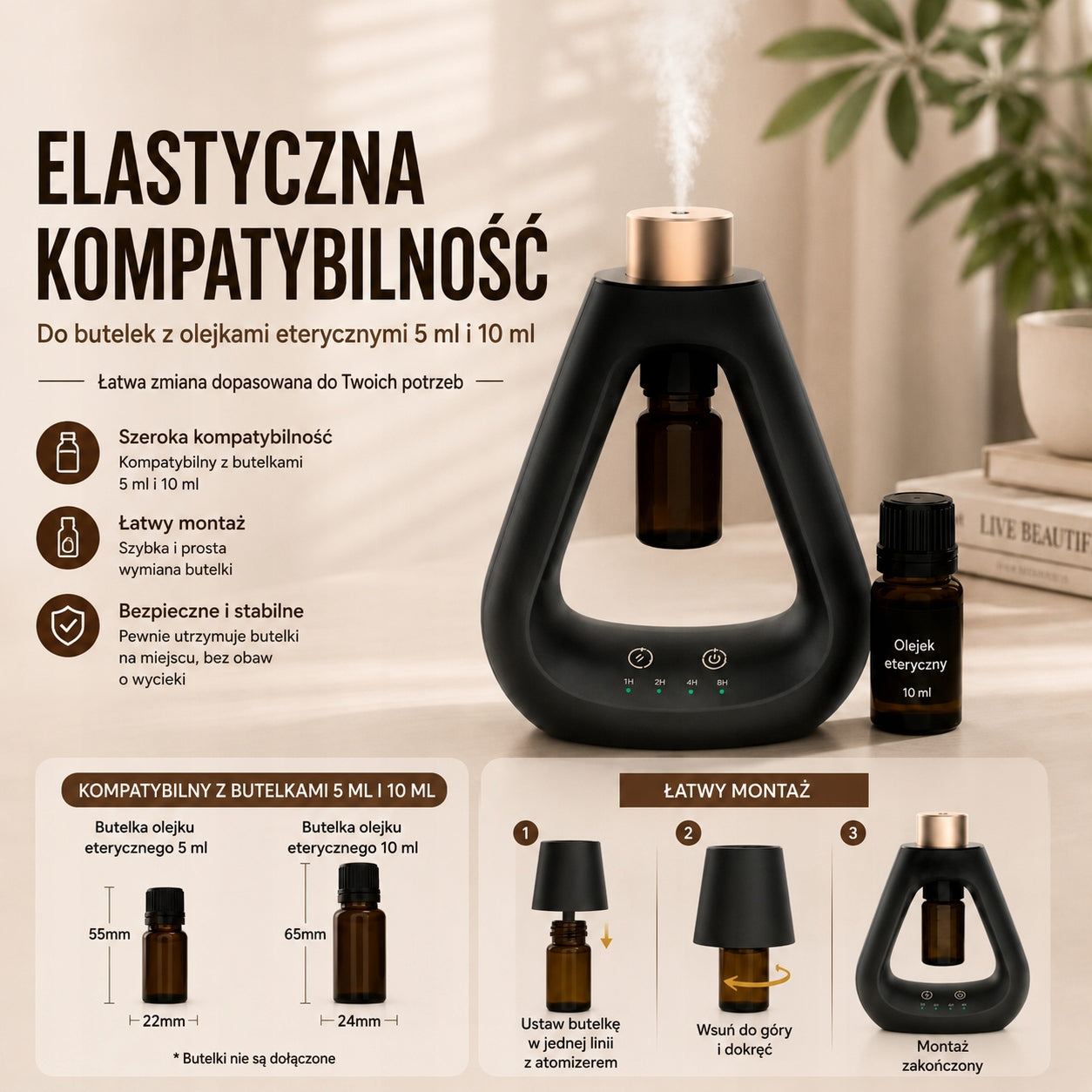Essential Oil Nebulizer Diffuser Anhydrous Triangle Black Packaging status original