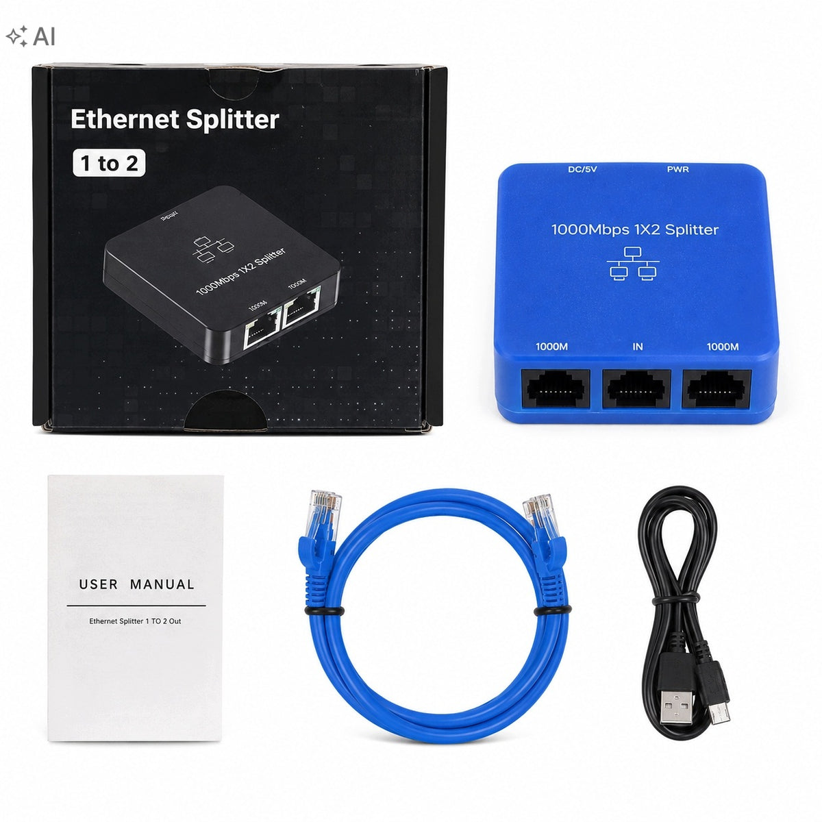 Ethernet Splitter RJ45 1 to 2 Gigabit 1000Mbps LAN USB 2x RJ45 Manufacturer code splitter