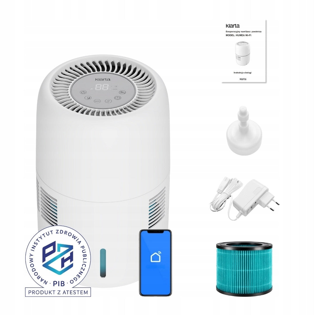 Evaporative humidifier Klarta HUMEA White 300ml/h 3L 44m² quiet PZH