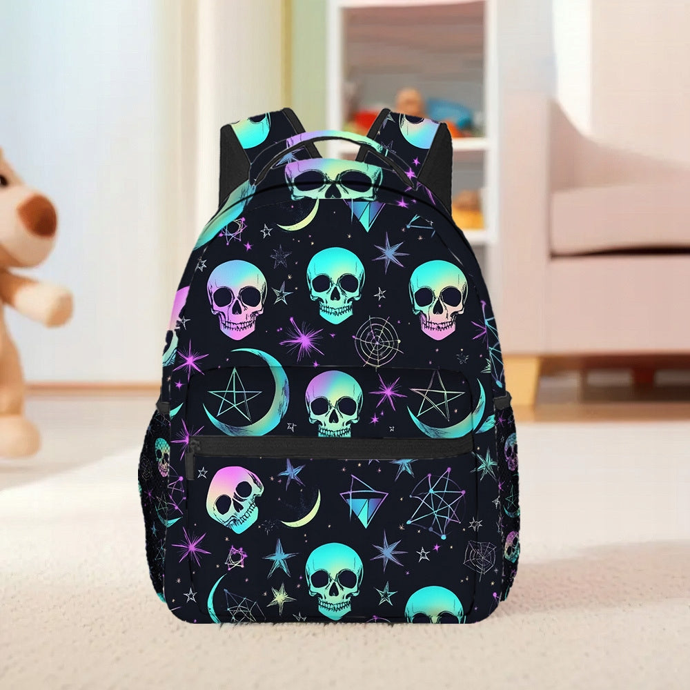 Everyday Travel Backpack with Cosmic Skull Print - Lightweight, Large Capacity