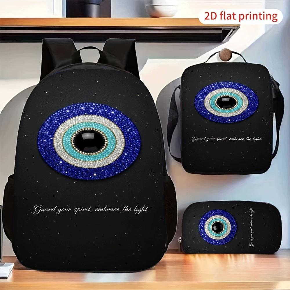 Evil Eye Pattern 3pc Backpack Set 2D Flat Printed Casual Bag