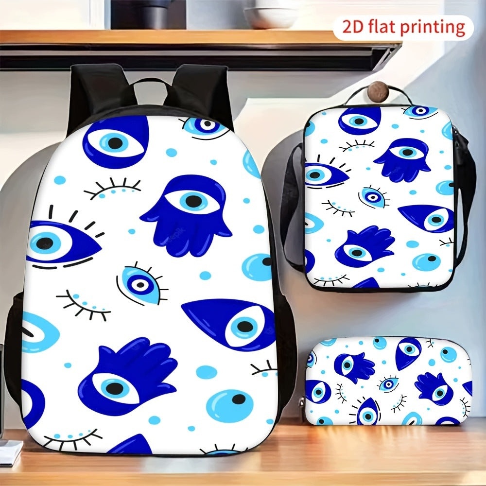 Evil Eye Pattern Backpack Lunch Bag Pencil Case Set