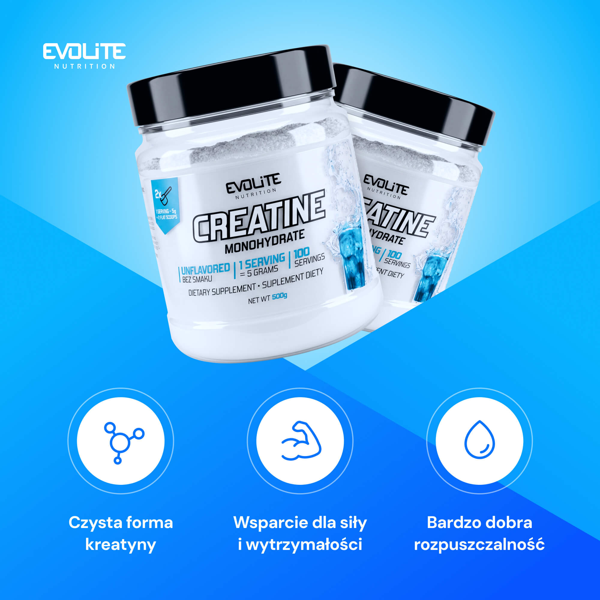 Evolite Creatine Monohydrate 500g Creatine Mono Mass Strength Unflavored Expiration date at least 1 year from the date of purchase