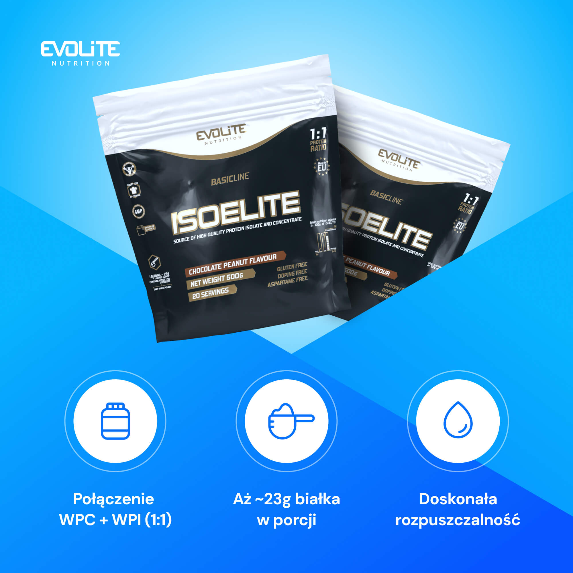 Evolite IsoElite 500g ISOLATE + WPI CONCENTRATE + WPC 1:1 ISOLATE protein Expiration date at least 1 year from the date of purchase