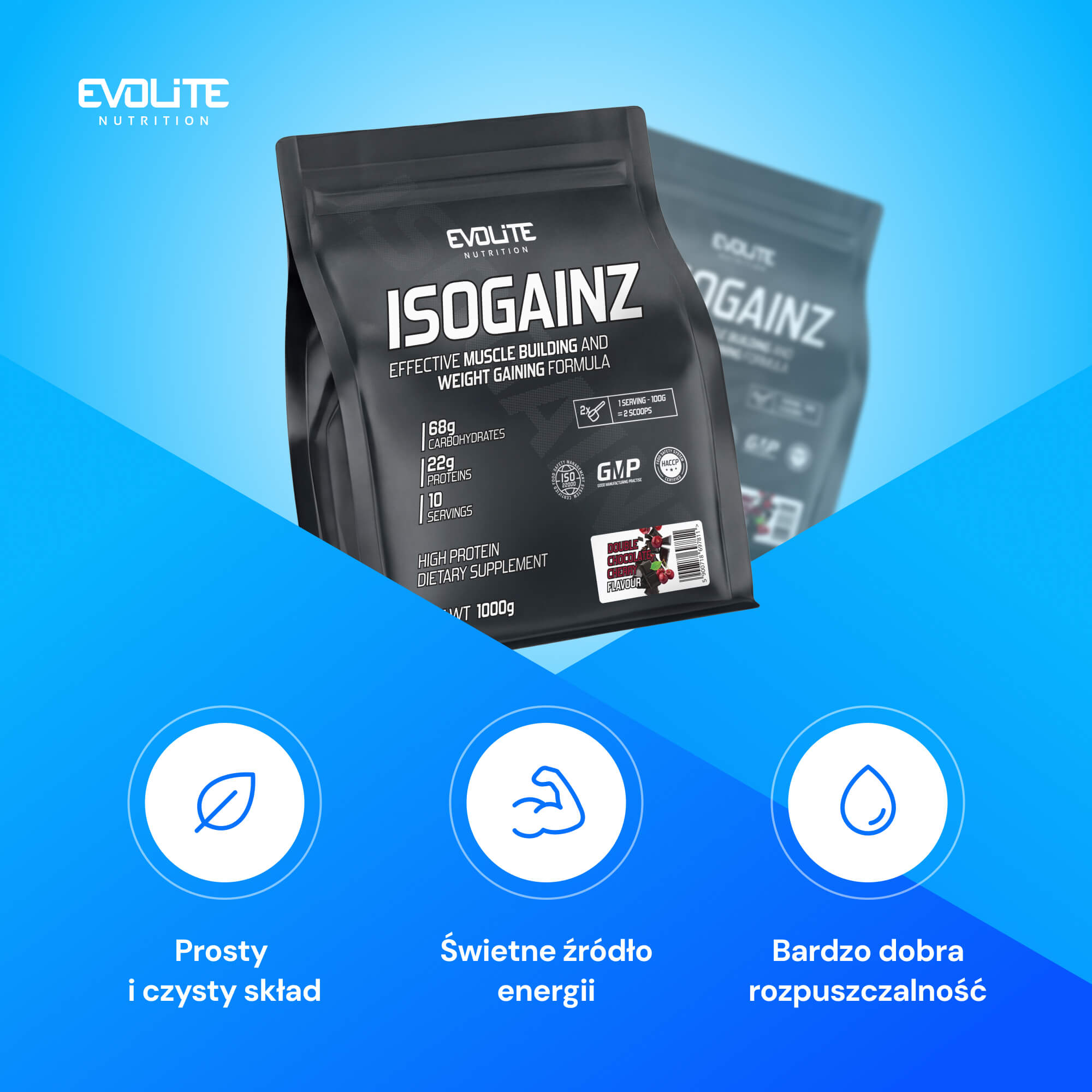 Evolite IsoGainz 1000g 1kg Gainer Weight WPC WPI Complex Carbohydrates Expiration date at least 1 year from the date of purchase