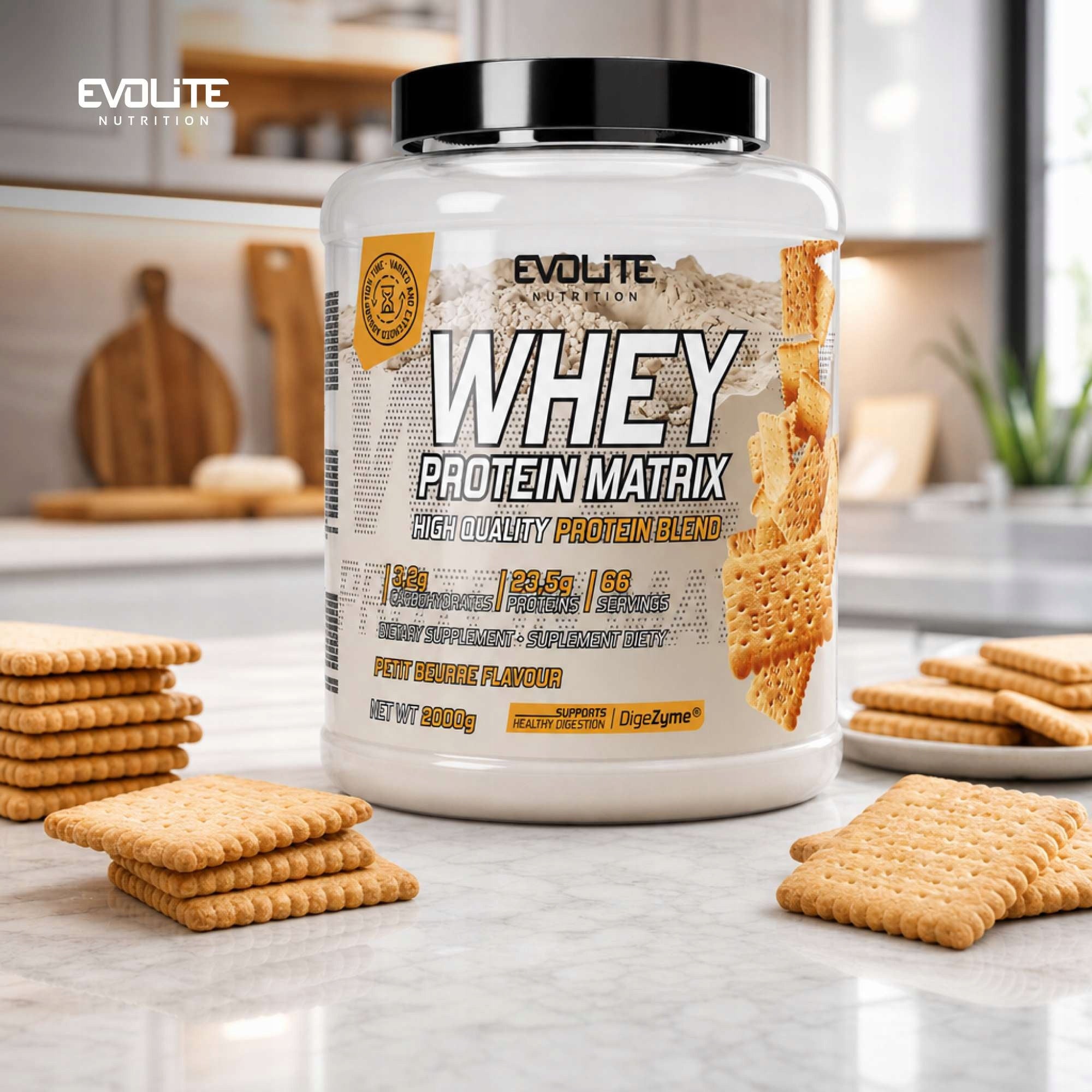 Evollite Nutrition Whey Protein Matrix 2000g MPI WPC WPI ENZYMES Lactase Expiration date at least 1 year from the date of purchase