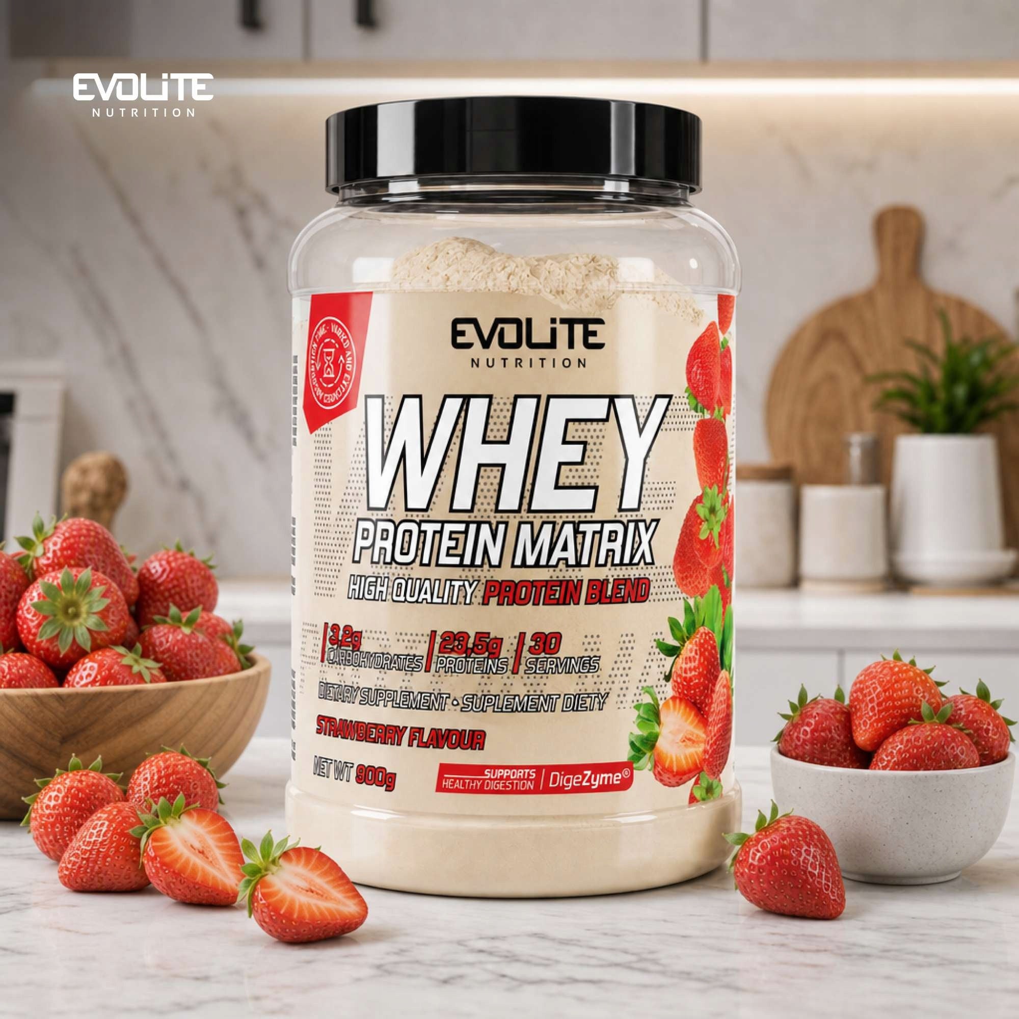 Evollite Nutrition Whey Protein Matrix 900g MPI WPC WPI ENZYMES Lactase Expiration date at least 1 year from the date of purchase