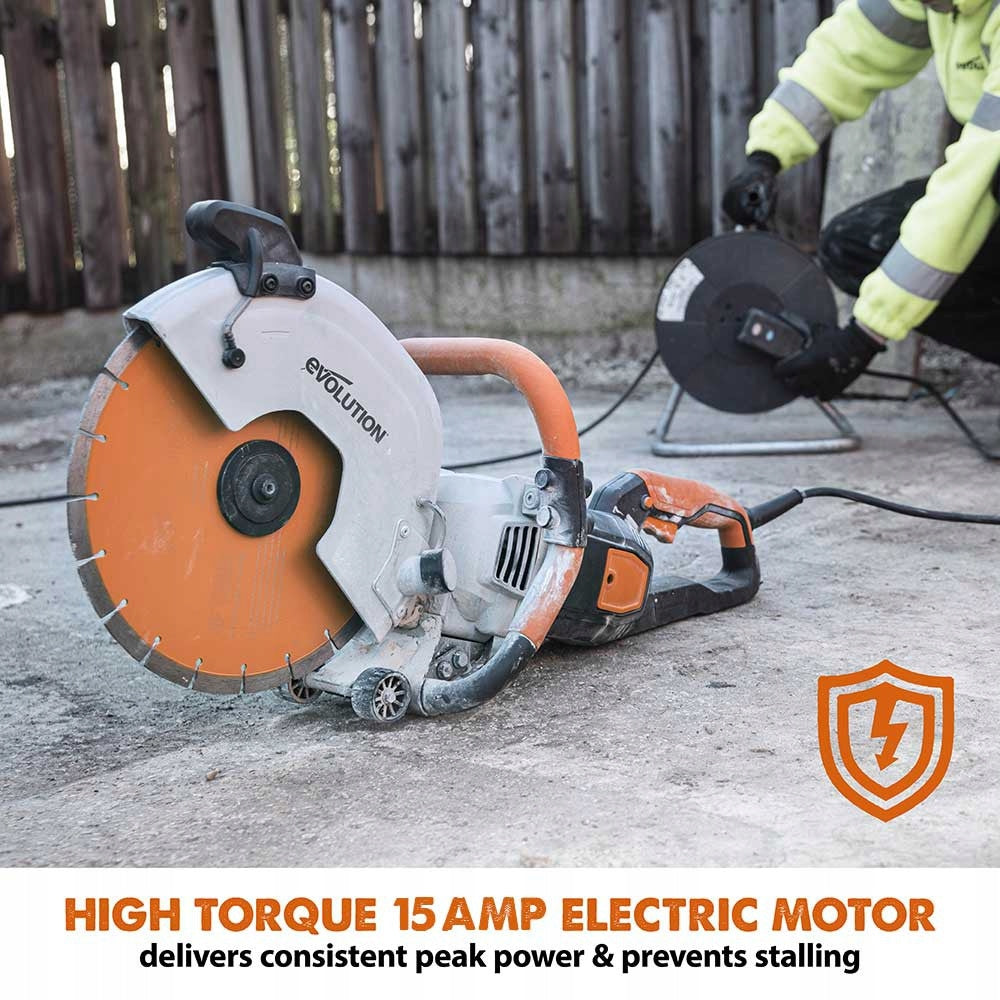 Evolution R300DCT+ electric concrete saw with dust elimination system and Series 0120003A