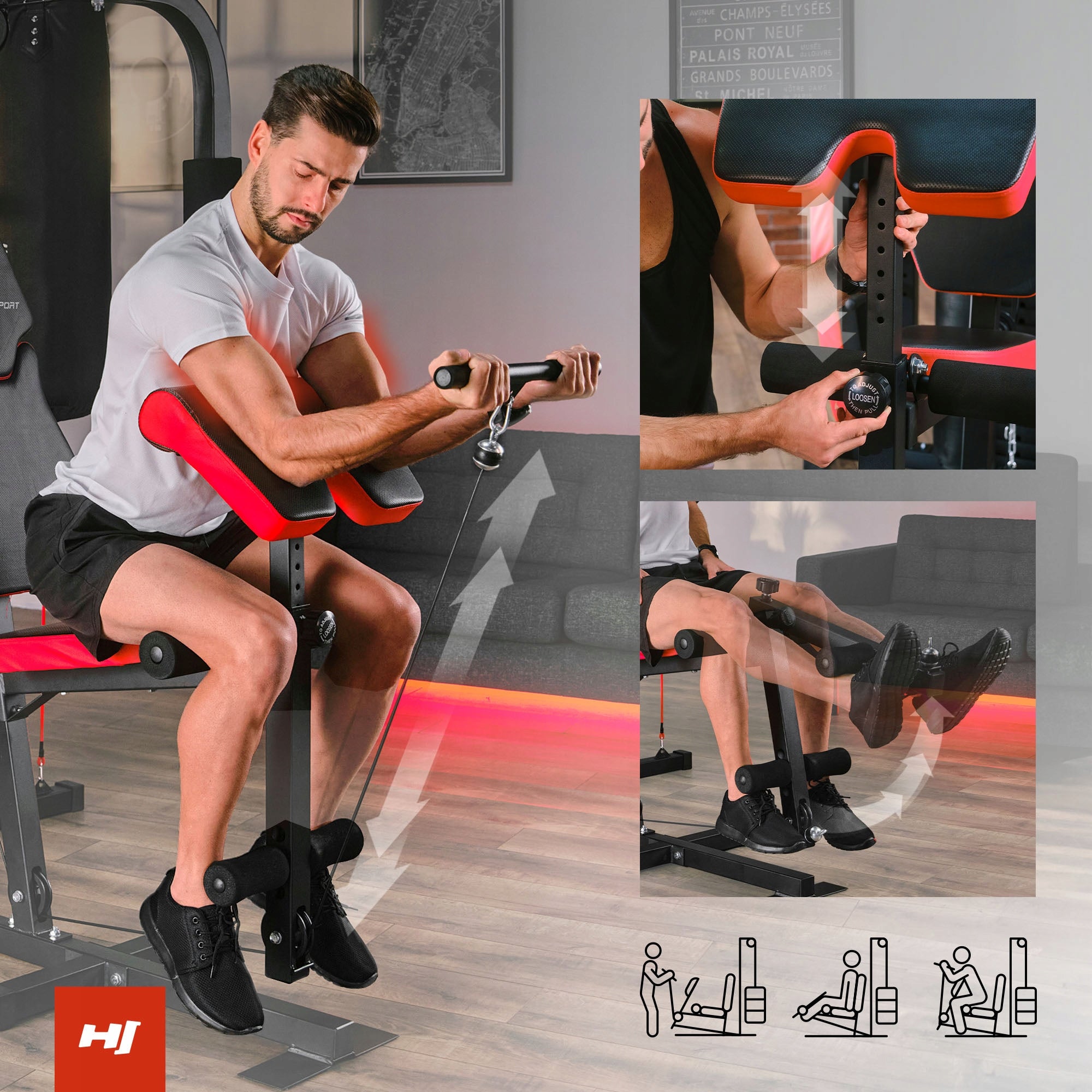 Exercise Atlas 3 Position Training Bench Handrails Training Bag Number of users 3
