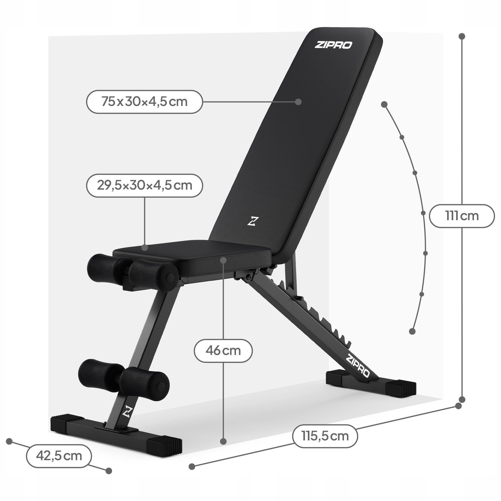 Exercise Bench Training Bench Adjustable Foldable Zipro Stride Model Stride