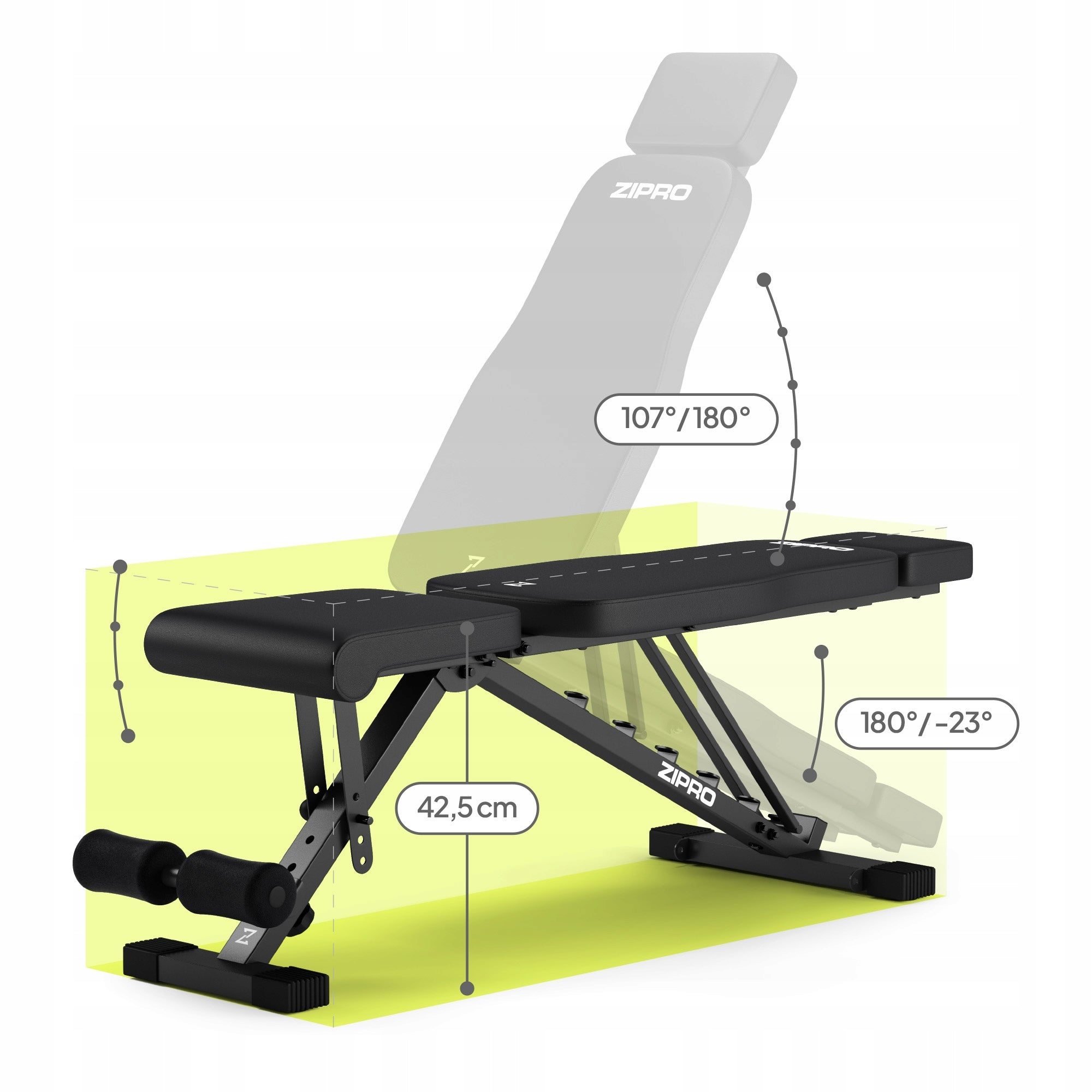 Exercise Bench Training Bench Adjustable Folding Zipro Grind Kind straight