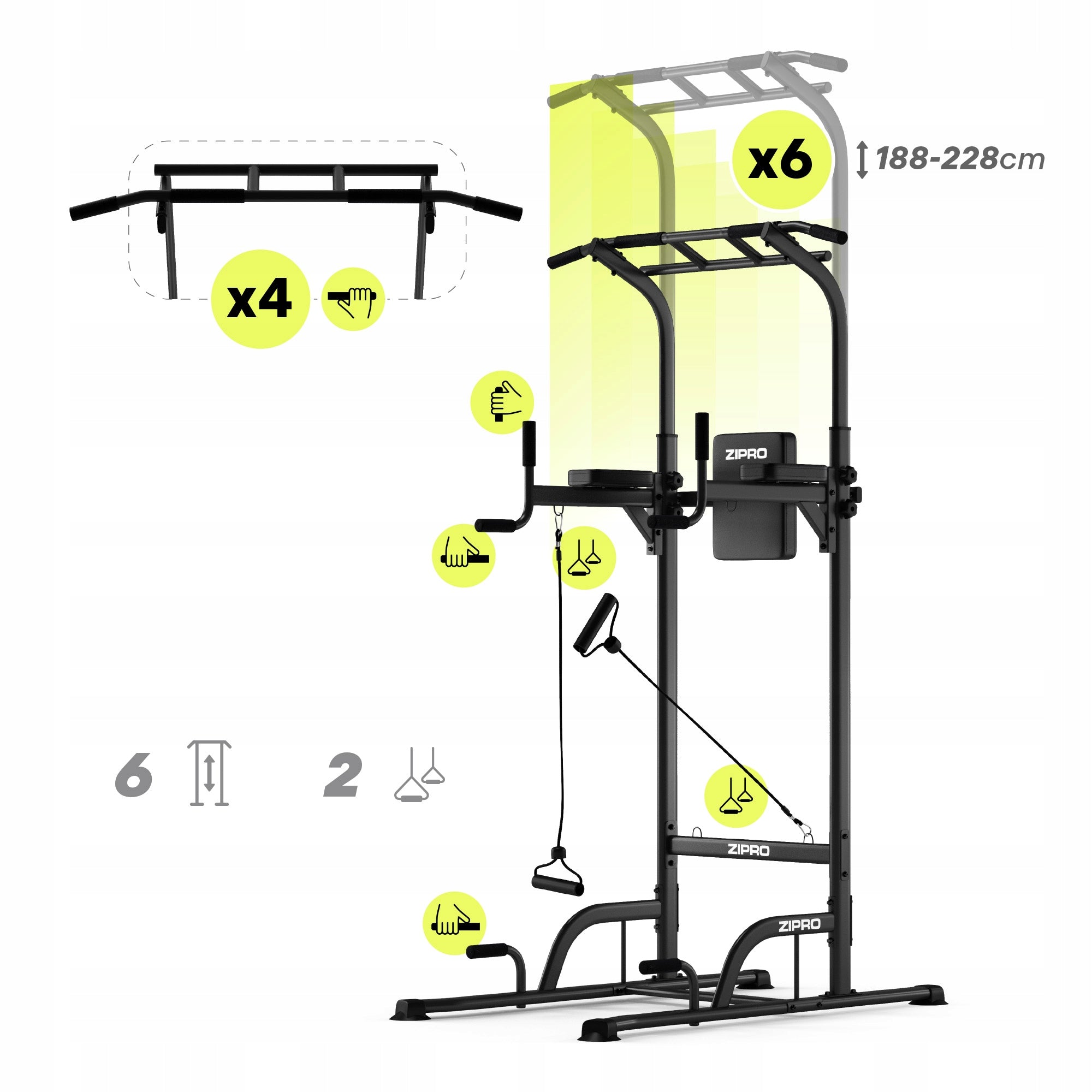 Exercise Handrails Dip Pull-Up Bar Adjustable Multifunctional Zipro Packaging status original