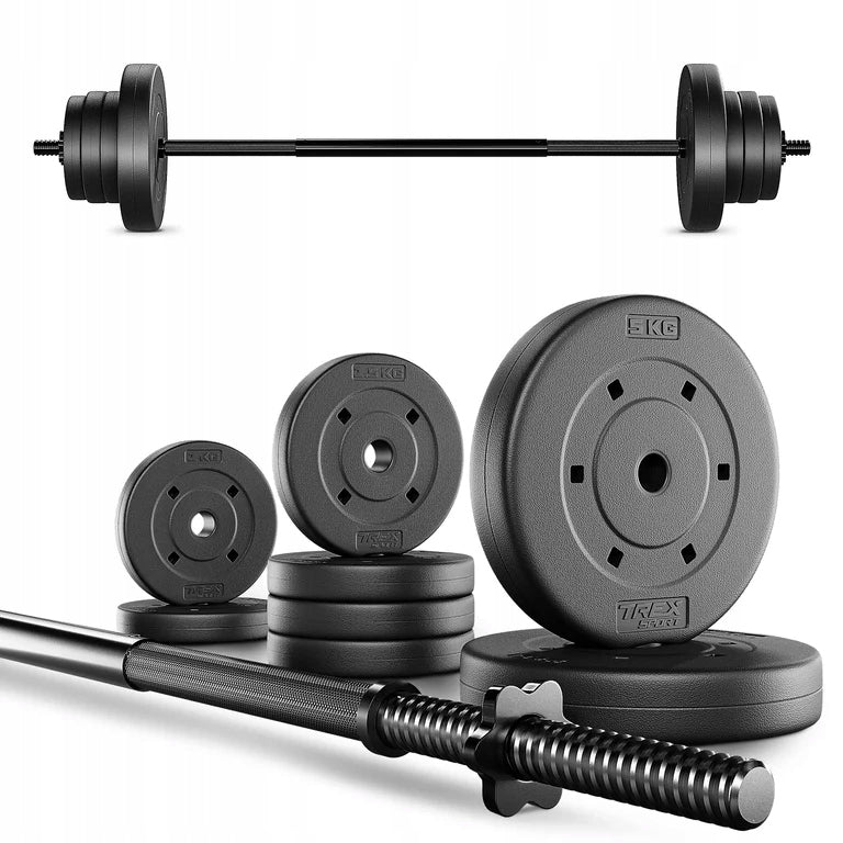Exercise barbell set bituminous loads griffin 22kg Trex Sport